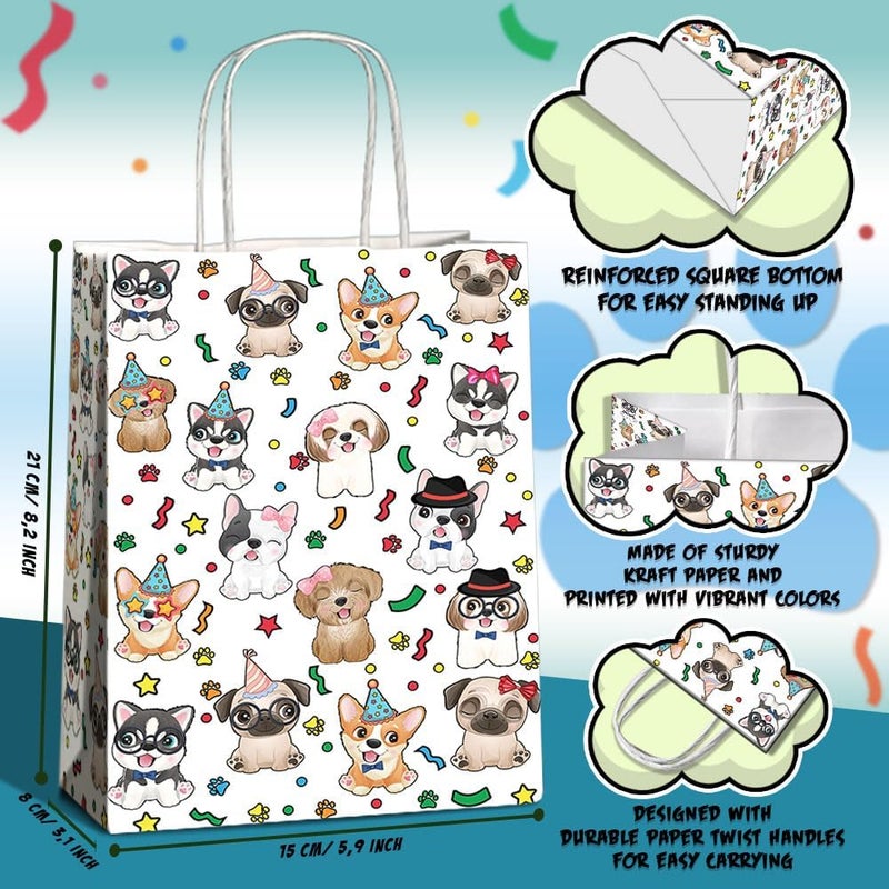 JOYGATHER 24 Pcs Puppy Party Favor Bags with Handles - Dog Goodie Bags Gift Candy Kraft Paper Bags for Kids Baby Shower Birthday Party - Image 2